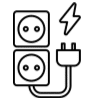 Icon einer Elektroinstallation mit zwei Steckdosen einen Kabel und Blitz für Stuhr, Bremen und Umgebung
